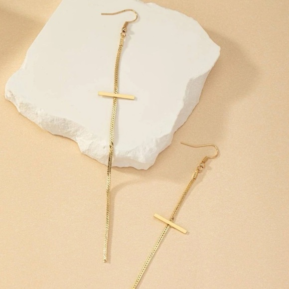 Gold Cross Chain Earrings - Picture 6 of 7